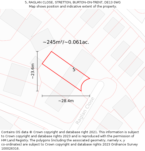 5, RAGLAN CLOSE, STRETTON, BURTON-ON-TRENT, DE13 0WG: Plot and title map