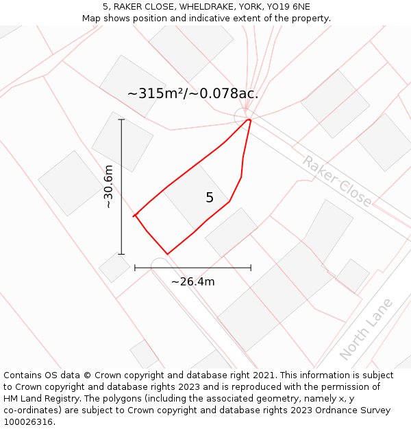 5, RAKER CLOSE, WHELDRAKE, YORK, YO19 6NE: Plot and title map