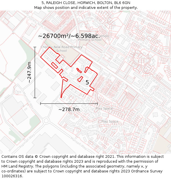 5, RALEIGH CLOSE, HORWICH, BOLTON, BL6 6GN: Plot and title map