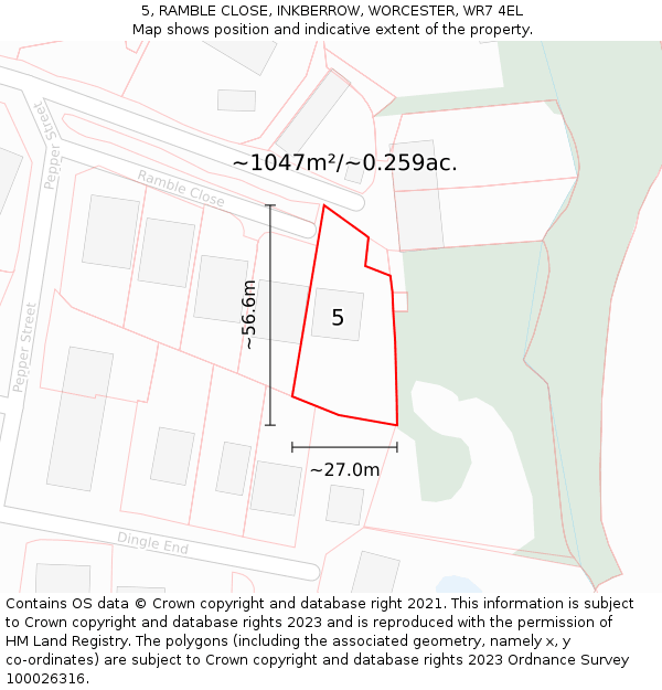 5, RAMBLE CLOSE, INKBERROW, WORCESTER, WR7 4EL: Plot and title map