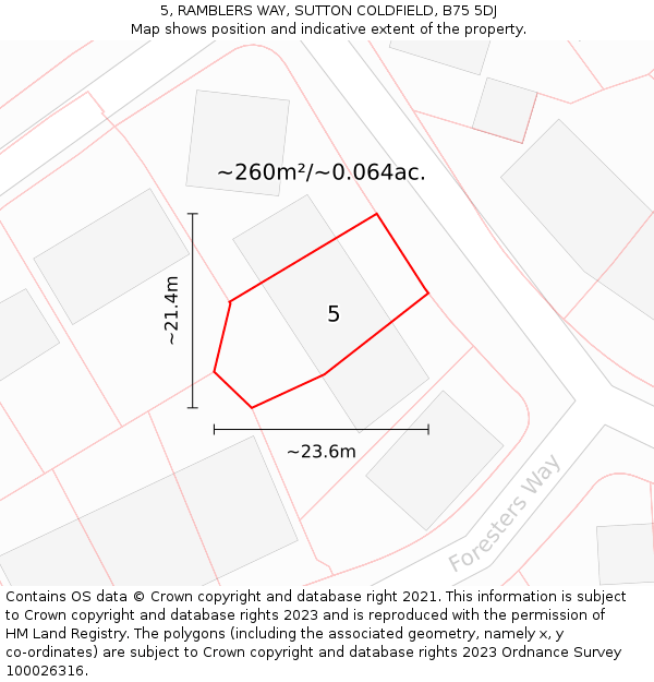 5, RAMBLERS WAY, SUTTON COLDFIELD, B75 5DJ: Plot and title map
