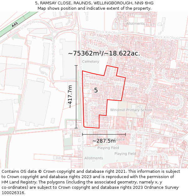 5, RAMSAY CLOSE, RAUNDS, WELLINGBOROUGH, NN9 6HG: Plot and title map