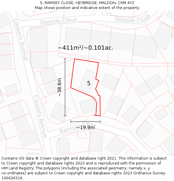5, RAMSEY CLOSE, HEYBRIDGE, MALDON, CM9 4YZ: Plot and title map