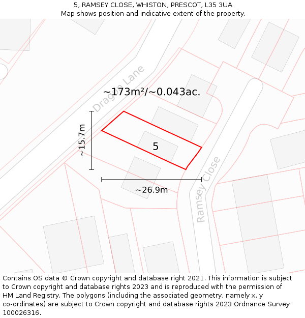 5, RAMSEY CLOSE, WHISTON, PRESCOT, L35 3UA: Plot and title map