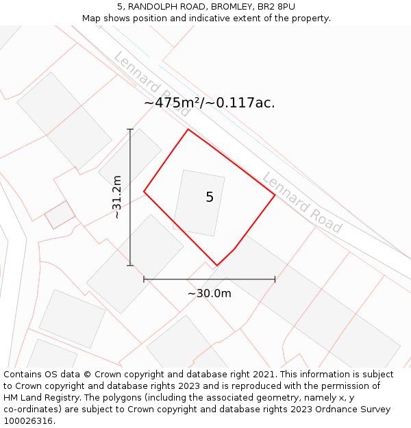 5, RANDOLPH ROAD, BROMLEY, BR2 8PU: Plot and title map