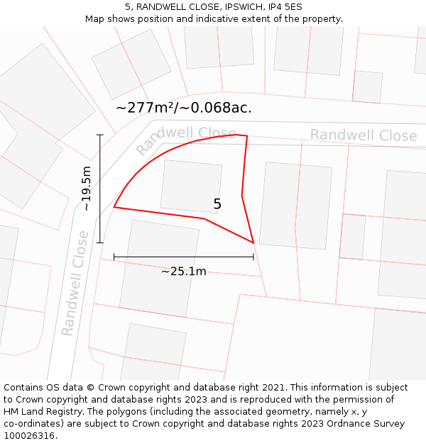 5, RANDWELL CLOSE, IPSWICH, IP4 5ES: Plot and title map