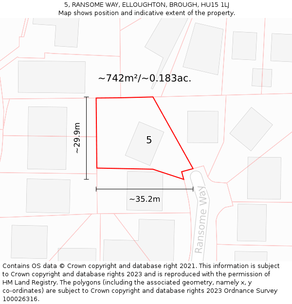 5, RANSOME WAY, ELLOUGHTON, BROUGH, HU15 1LJ: Plot and title map