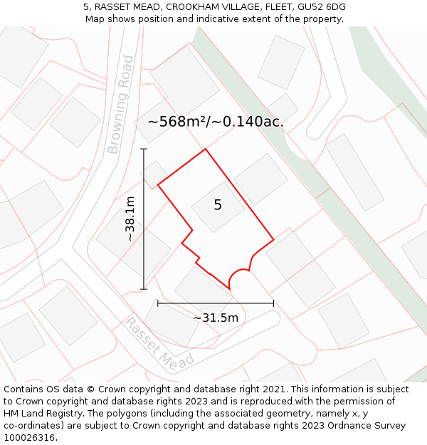 5, RASSET MEAD, CROOKHAM VILLAGE, FLEET, GU52 6DG: Plot and title map
