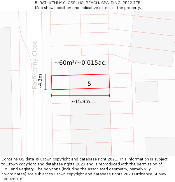 5, RATHKENNY CLOSE, HOLBEACH, SPALDING, PE12 7ER: Plot and title map