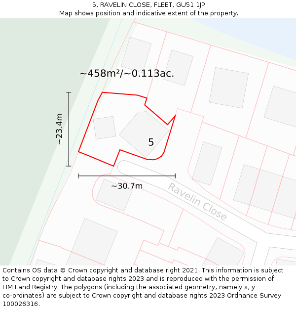 5, RAVELIN CLOSE, FLEET, GU51 1JP: Plot and title map