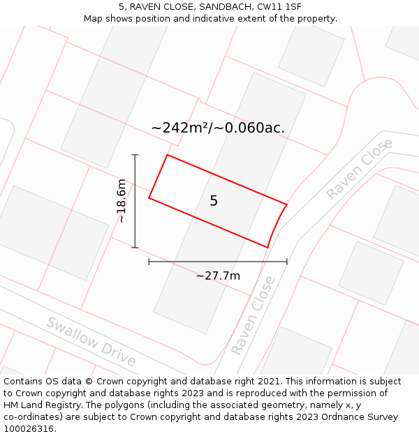 5, RAVEN CLOSE, SANDBACH, CW11 1SF: Plot and title map