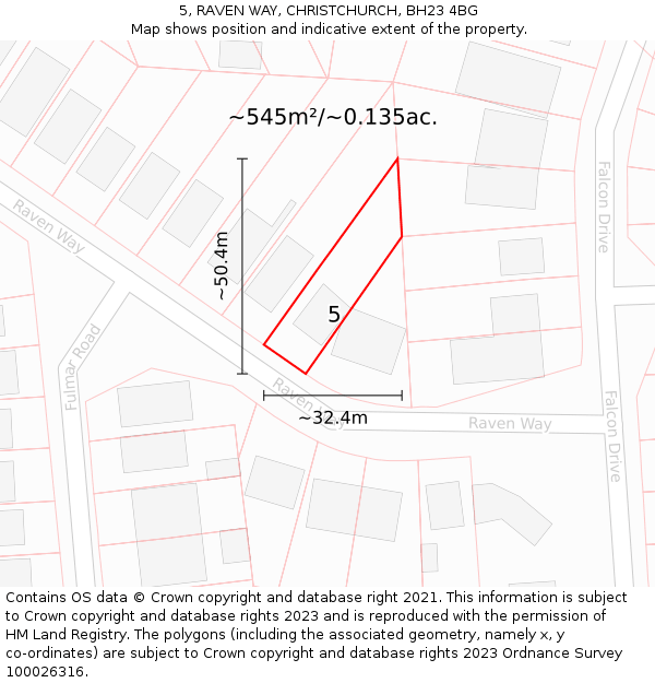 5, RAVEN WAY, CHRISTCHURCH, BH23 4BG: Plot and title map
