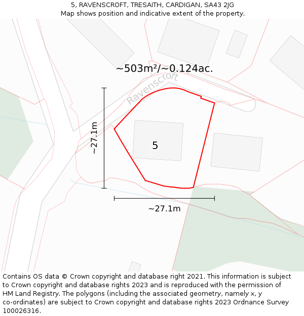 5, RAVENSCROFT, TRESAITH, CARDIGAN, SA43 2JG: Plot and title map