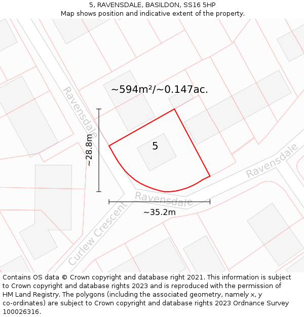 5, RAVENSDALE, BASILDON, SS16 5HP: Plot and title map