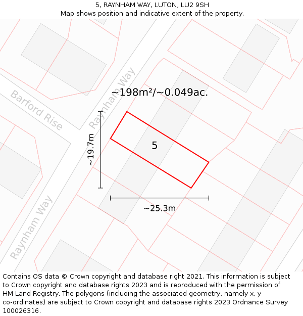 5, RAYNHAM WAY, LUTON, LU2 9SH: Plot and title map