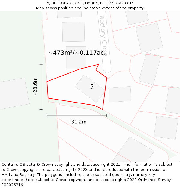 5, RECTORY CLOSE, BARBY, RUGBY, CV23 8TY: Plot and title map