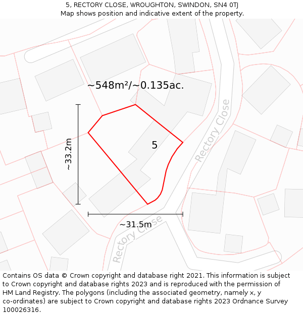 5, RECTORY CLOSE, WROUGHTON, SWINDON, SN4 0TJ: Plot and title map