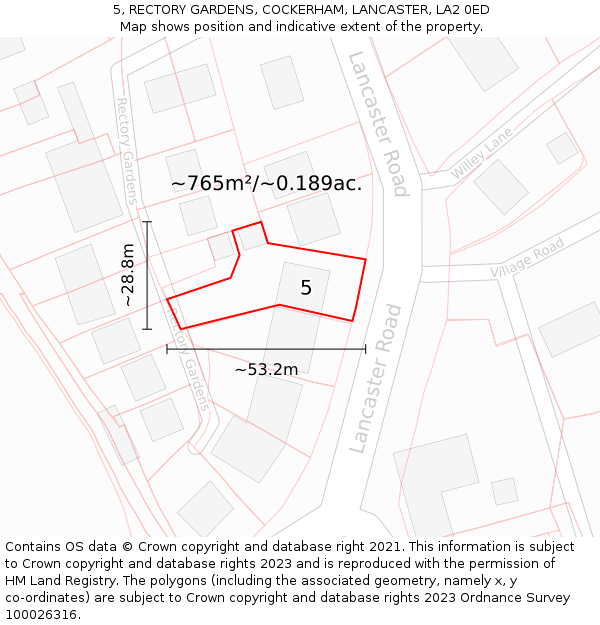 5, RECTORY GARDENS, COCKERHAM, LANCASTER, LA2 0ED: Plot and title map