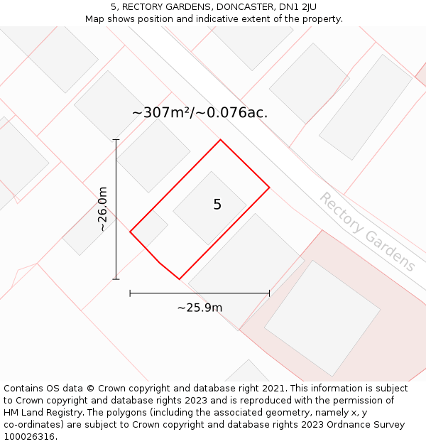5, RECTORY GARDENS, DONCASTER, DN1 2JU: Plot and title map