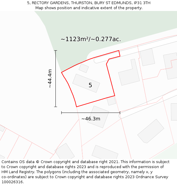 5, RECTORY GARDENS, THURSTON, BURY ST EDMUNDS, IP31 3TH: Plot and title map