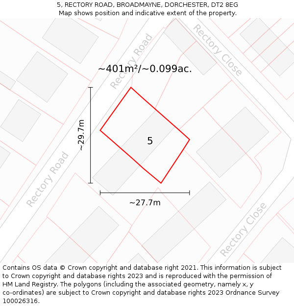 5, RECTORY ROAD, BROADMAYNE, DORCHESTER, DT2 8EG: Plot and title map