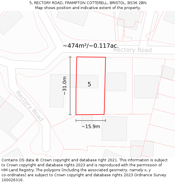 5, RECTORY ROAD, FRAMPTON COTTERELL, BRISTOL, BS36 2BN: Plot and title map