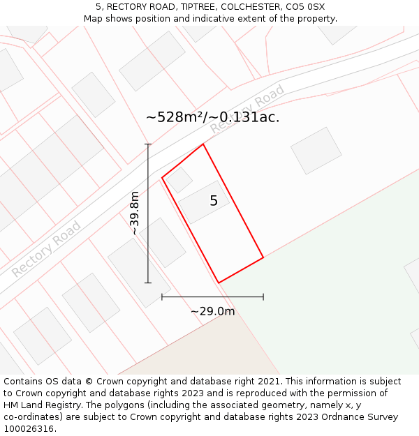 5, RECTORY ROAD, TIPTREE, COLCHESTER, CO5 0SX: Plot and title map