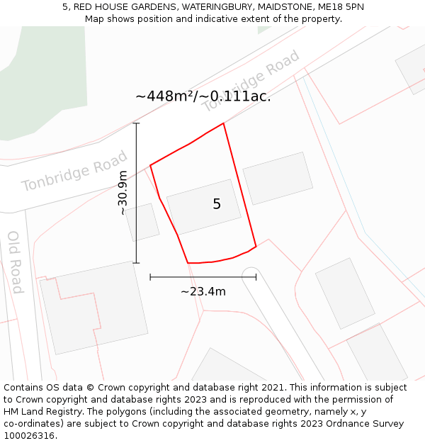 5, RED HOUSE GARDENS, WATERINGBURY, MAIDSTONE, ME18 5PN: Plot and title map