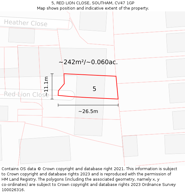 5, RED LION CLOSE, SOUTHAM, CV47 1GP: Plot and title map