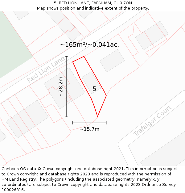 5, RED LION LANE, FARNHAM, GU9 7QN: Plot and title map