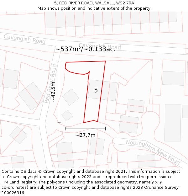 5, RED RIVER ROAD, WALSALL, WS2 7RA: Plot and title map