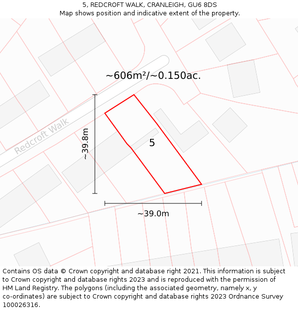 5, REDCROFT WALK, CRANLEIGH, GU6 8DS: Plot and title map