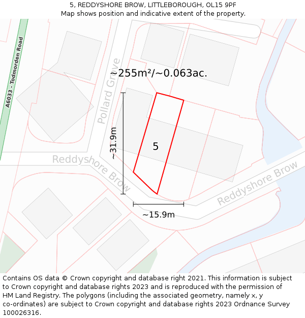 5, REDDYSHORE BROW, LITTLEBOROUGH, OL15 9PF: Plot and title map