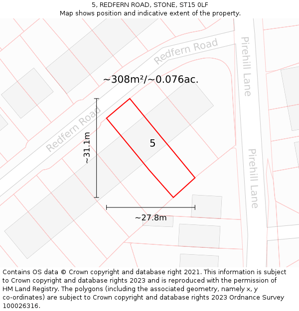 5, REDFERN ROAD, STONE, ST15 0LF: Plot and title map