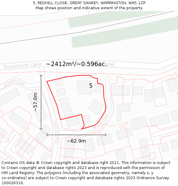 5, REDHILL CLOSE, GREAT SANKEY, WARRINGTON, WA5 1ZP: Plot and title map