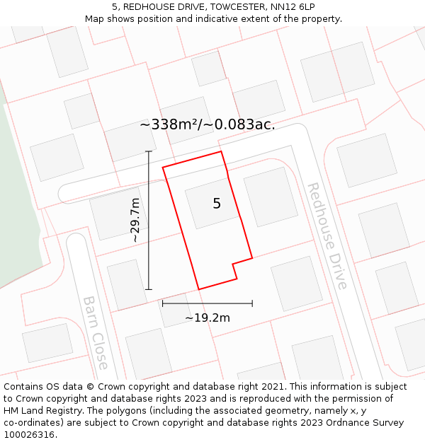 5, REDHOUSE DRIVE, TOWCESTER, NN12 6LP: Plot and title map
