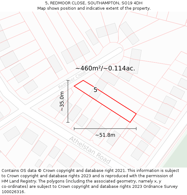5, REDMOOR CLOSE, SOUTHAMPTON, SO19 4DH: Plot and title map