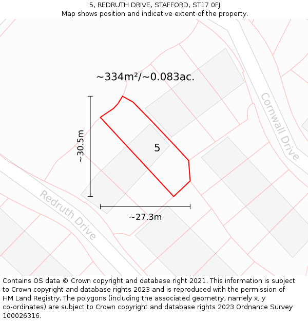 5, REDRUTH DRIVE, STAFFORD, ST17 0FJ: Plot and title map