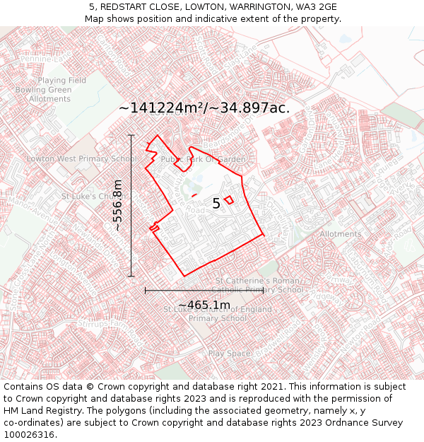5, REDSTART CLOSE, LOWTON, WARRINGTON, WA3 2GE: Plot and title map