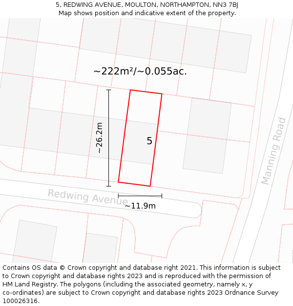 5, REDWING AVENUE, MOULTON, NORTHAMPTON, NN3 7BJ: Plot and title map