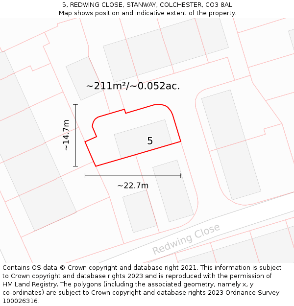5, REDWING CLOSE, STANWAY, COLCHESTER, CO3 8AL: Plot and title map