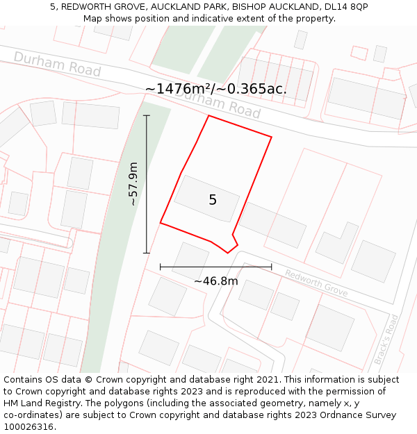 5, REDWORTH GROVE, AUCKLAND PARK, BISHOP AUCKLAND, DL14 8QP: Plot and title map