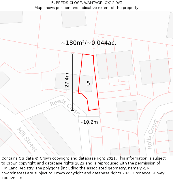 5, REEDS CLOSE, WANTAGE, OX12 9AT: Plot and title map