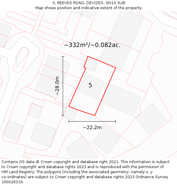5, REEVES ROAD, DEVIZES, SN10 3UB: Plot and title map
