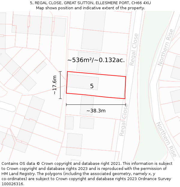 5, REGAL CLOSE, GREAT SUTTON, ELLESMERE PORT, CH66 4XU: Plot and title map