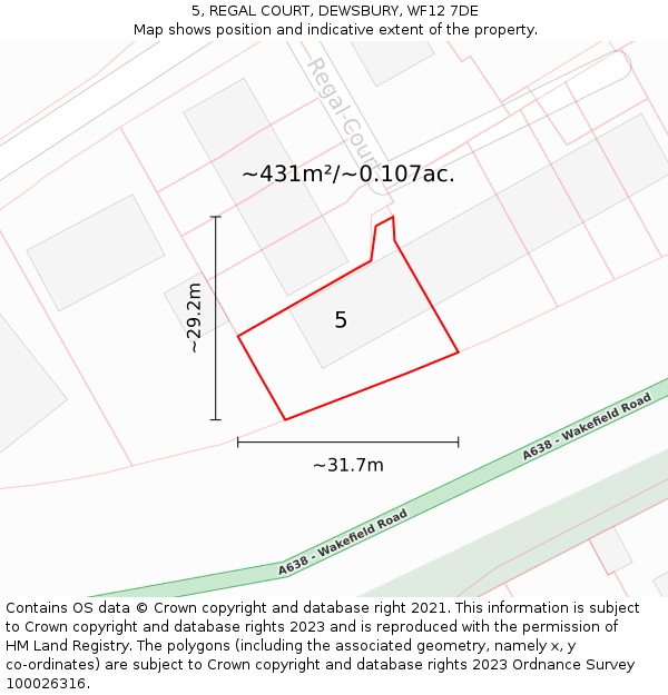 5, REGAL COURT, DEWSBURY, WF12 7DE: Plot and title map
