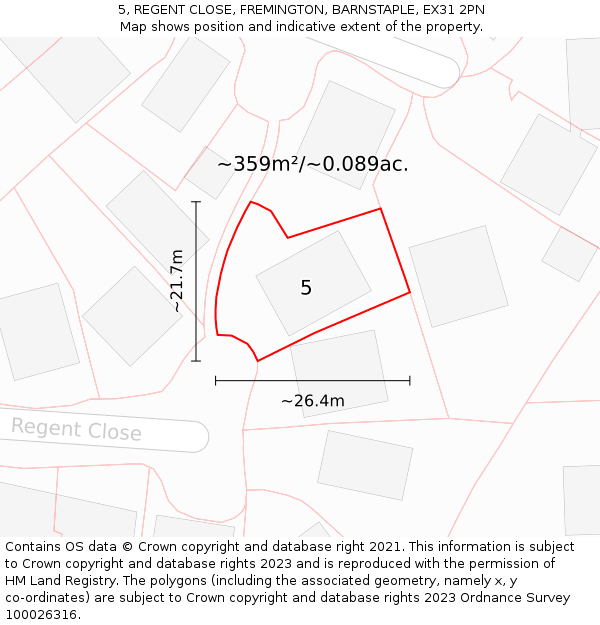 5, REGENT CLOSE, FREMINGTON, BARNSTAPLE, EX31 2PN: Plot and title map