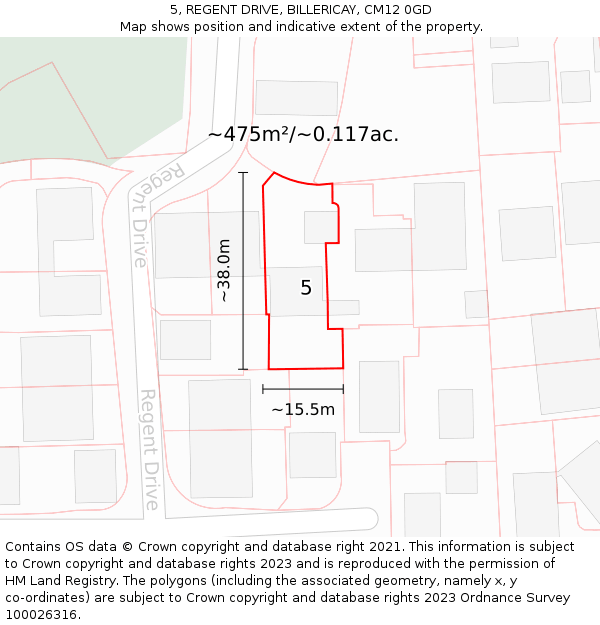 5, REGENT DRIVE, BILLERICAY, CM12 0GD: Plot and title map
