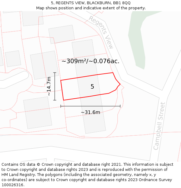 5, REGENTS VIEW, BLACKBURN, BB1 8QQ: Plot and title map