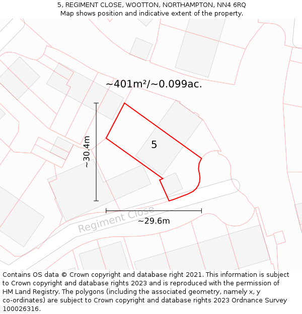 5, REGIMENT CLOSE, WOOTTON, NORTHAMPTON, NN4 6RQ: Plot and title map